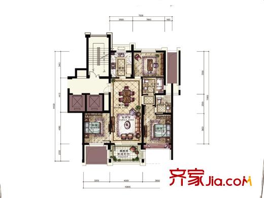 名城公館戶型圖10#樓偶數(shù)層La戶型 3室2廳2衛(wèi)1廚