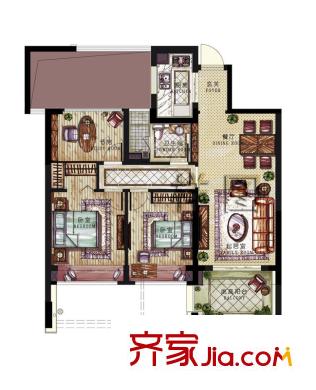 名城公館戶型圖3A戶型 3室2廳1衛(wèi)1廚