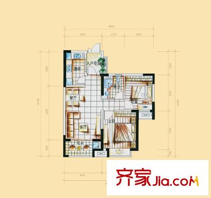 新西湖小鎮(zhèn)戶型圖B戶型 2室2廳1衛(wèi)