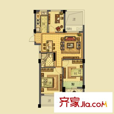 蔚藍(lán)郡戶型圖H戶型偶數(shù)層 3室2廳1衛(wèi)1廚