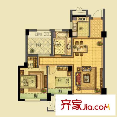 蔚藍(lán)郡戶型圖B戶型偶數(shù)層 2室2廳1衛(wèi)1廚