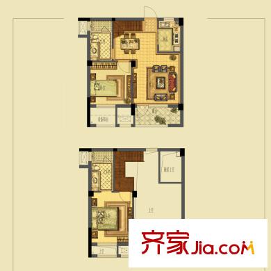 蔚藍(lán)郡戶型圖Gy戶型（復(fù)式戶型） 2室2廳2衛(wèi)1廚