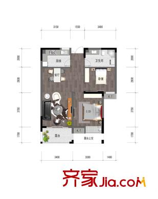 廣宇上東城中間套B1戶型偶數(shù)層 2室1廳1衛(wèi)1廚
