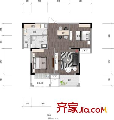 廣宇上東城F2戶型奇數(shù)層 2室1廳1衛(wèi)1廚