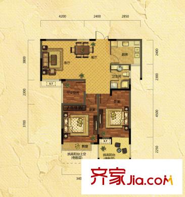 廣宇上東城上東名筑3號(hào)樓（偶數(shù)層）戶型 2室2廳1衛(wèi)1廚