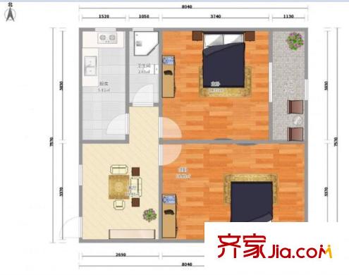采荷玉荷 2室 戶型圖