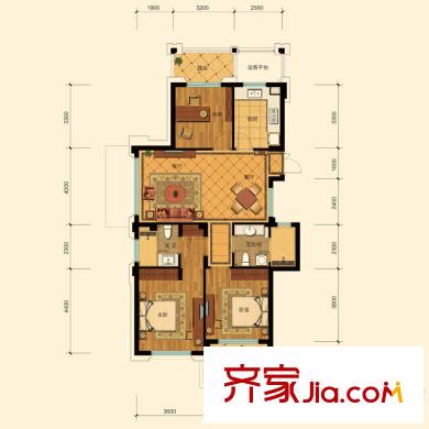 曙光之城戶型圖K1偶數(shù)層戶型 3室2廳2衛(wèi)1廚