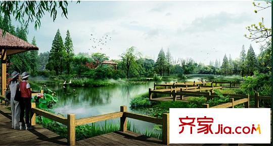 曙光之城配套圖北側(cè)的草莊公園濕地景觀效果圖