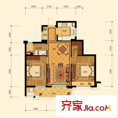曙光之城戶型圖G戶型 3室2廳1衛(wèi)1廚