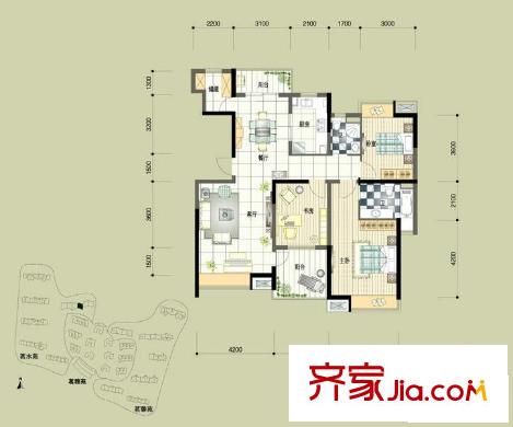 中興和園戶(hù)型圖戶(hù)型C5 3室2廳2衛(wèi)1廚
