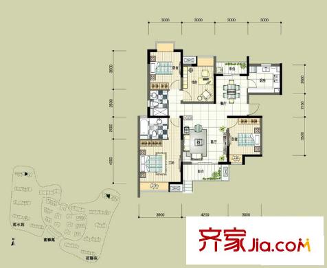 中興和園戶(hù)型圖戶(hù)型D1 4室2廳2衛(wèi)1廚