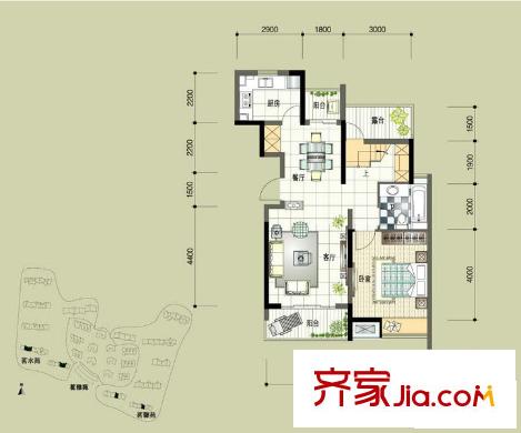 中興和園戶(hù)型圖戶(hù)型F1a-1 3室2廳2衛(wèi)1廚