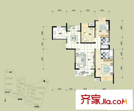 中興和園戶(hù)型圖戶(hù)型C1a 3室2廳2衛(wèi)1廚