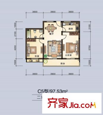 集美岸上藍(lán)山C5戶型圖 2室2廳1衛(wèi)1廚