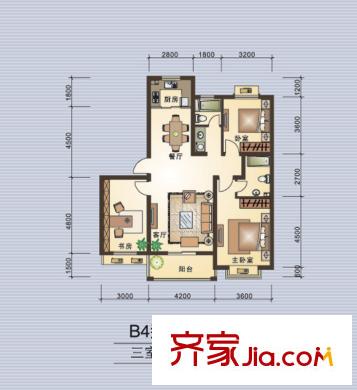 集美岸上藍(lán)山B4戶型圖 3室2廳2衛(wèi)1廚