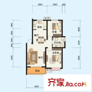 廣大同城印象a1戶型圖(售完) 2室2廳1衛(wèi)1廚