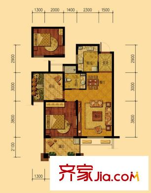 廣大同城印象三期（北區(qū)）1號樓奇數(shù)層B1戶型 2室2廳1衛(wèi)1廚