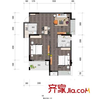廣宇上東城A2戶型 2室1廳1衛(wèi)1廚