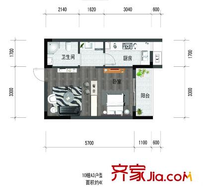 廣宇上東城A3戶型 1室1廳1衛(wèi)1廚