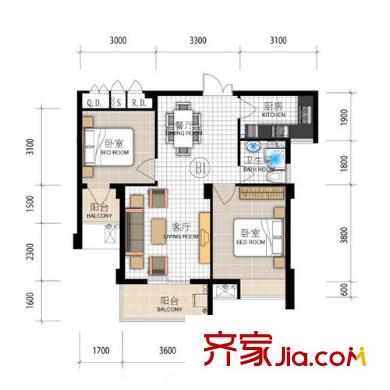 聯(lián)合格里戶型圖2室 戶型圖  2室2廳1衛(wèi)1廚