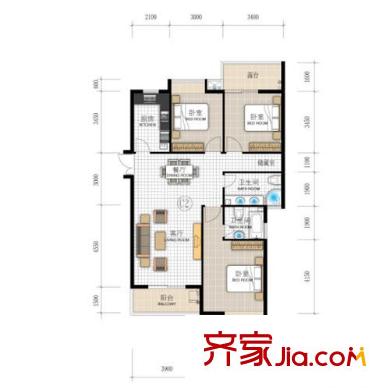 聯(lián)合格里戶型圖3室 戶型圖  3室2廳2衛(wèi)1廚
