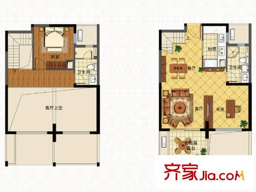 江語海戶型圖攬江疊墅戶型 2室2廳2衛(wèi)1廚