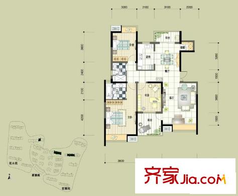 中興和園戶(hù)型圖戶(hù)型C3a 3室2廳2衛(wèi)1廚