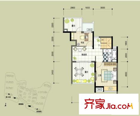 中興和園戶(hù)型圖戶(hù)型F1-2 3室2廳2衛(wèi)1廚