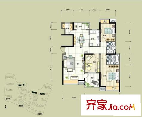 中興和園戶(hù)型圖戶(hù)型C3 3室2廳2衛(wèi)1廚