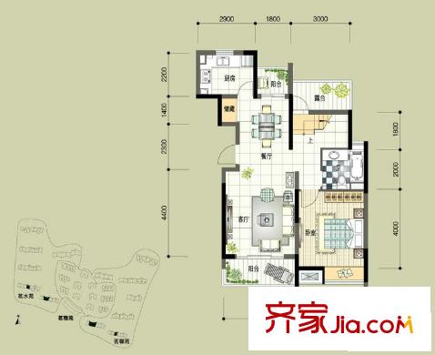 中興和園戶(hù)型圖戶(hù)型F1-1 3室2廳2衛(wèi)1廚