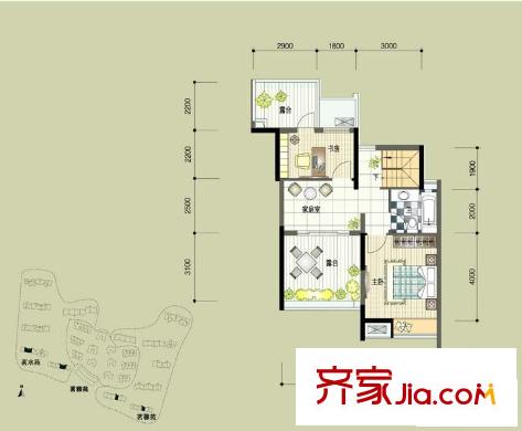 中興和園戶(hù)型圖戶(hù)型F1a-2 3室2廳2衛(wèi)1廚