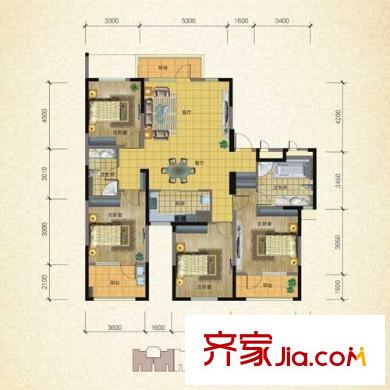 朗詩國際街區(qū)戶型圖左岸一號G戶型反 4室2廳2衛(wèi)1廚