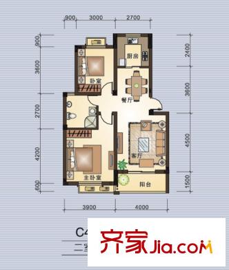 集美岸上藍(lán)山C4戶型圖 2室2廳1衛(wèi)1廚
