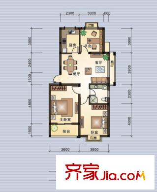 集美岸上藍(lán)山C2戶型圖 3室2廳1衛(wèi)1廚