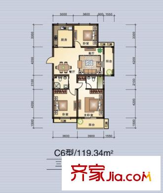 集美岸上藍(lán)山C6戶型圖 3室2廳2衛(wèi)1廚