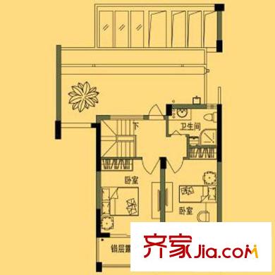 名城燕園戶型圖12號樓136方躍層二樓戶型 5室2廳2衛(wèi)1廚