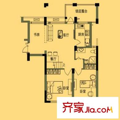 名城燕園戶型圖12號樓136方躍層一層戶型 5室2廳2衛(wèi)1廚