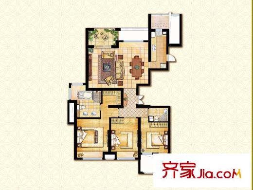 錢塘帝景戶型圖2號樓2-44層奇數(shù)層戶型圖 3室2廳2衛(wèi)1廚