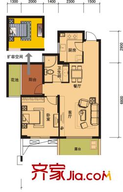 廣大同城印象三期（北區(qū)）1號樓偶數(shù)層B2戶型 2室2廳1衛(wèi)