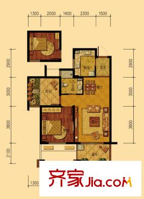 廣大同城印象三期（北區(qū)）1號樓偶數(shù)層B2戶型 2室2廳1衛(wèi)1廚