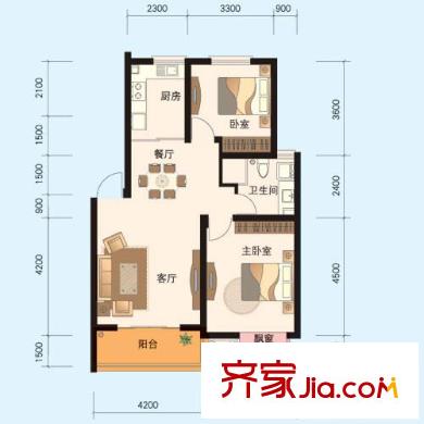 廣大同城印象a戶型圖(售完) 2室2廳1衛(wèi)1廚