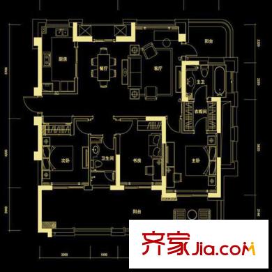 彩虹豪庭戶型圖1號(hào)樓東邊套E戶型-兩梯四戶 3室2廳2衛(wèi)1廚