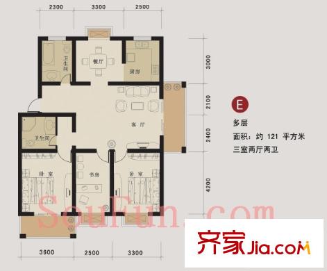 盛世嘉園戶(hù)型圖多層K戶(hù)型 3室2廳2衛(wèi)1廚