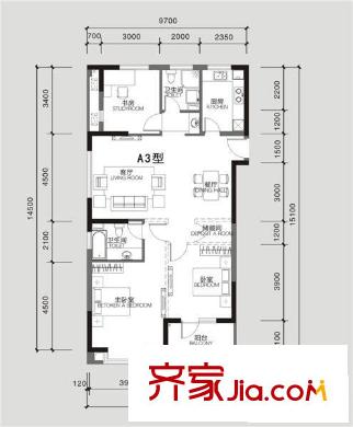 銀爵世紀(jì)公寓戶型圖3室 戶型圖 3室2廳1衛(wèi)1廚