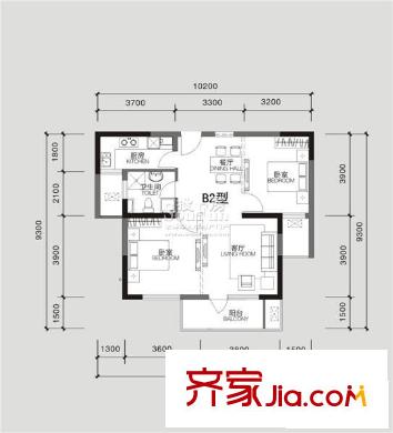 銀爵世紀(jì)公寓戶型圖2室 戶型圖 2室2廳1衛(wèi)1廚