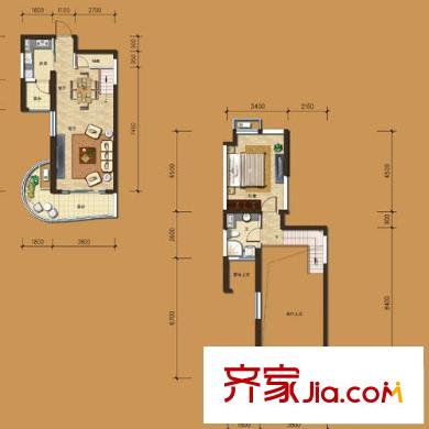 金隅觀瀾時(shí)代4號(hào)樓B戶型圖 1室2廳1衛(wèi)1廚
