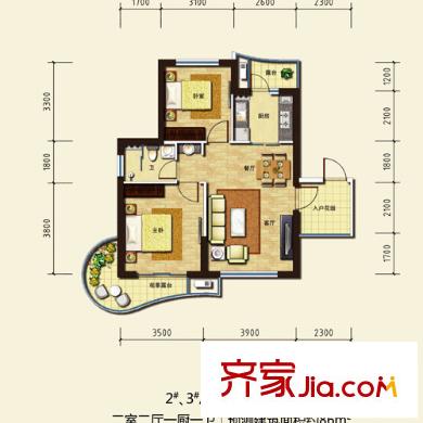 金隅觀瀾時(shí)代2、3號(hào)樓A戶型偶數(shù)層 2室2廳1衛(wèi)1廚