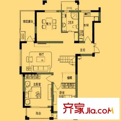名城燕園戶型圖12號樓173方躍層一樓戶型 4室2廳2衛(wèi)1廚