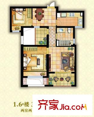 錢塘帝景戶型圖1、6號(hào)樓戶型圖 2室2廳1衛(wèi)1廚