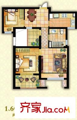 錢塘帝景戶型圖1、6號樓戶型圖 2室2廳1衛(wèi)1廚